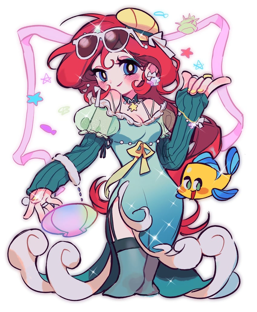 ariel and flounder (the little mermaid) drawn by kerberos_(kerbe_)