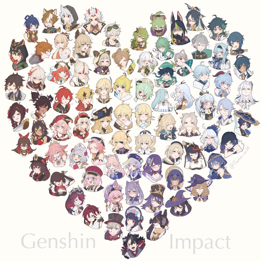 ganyu, lumine, raiden shogun, scaramouche, hu tao, and 77 more (genshin impact) drawn by pumu_(pumu_co29)