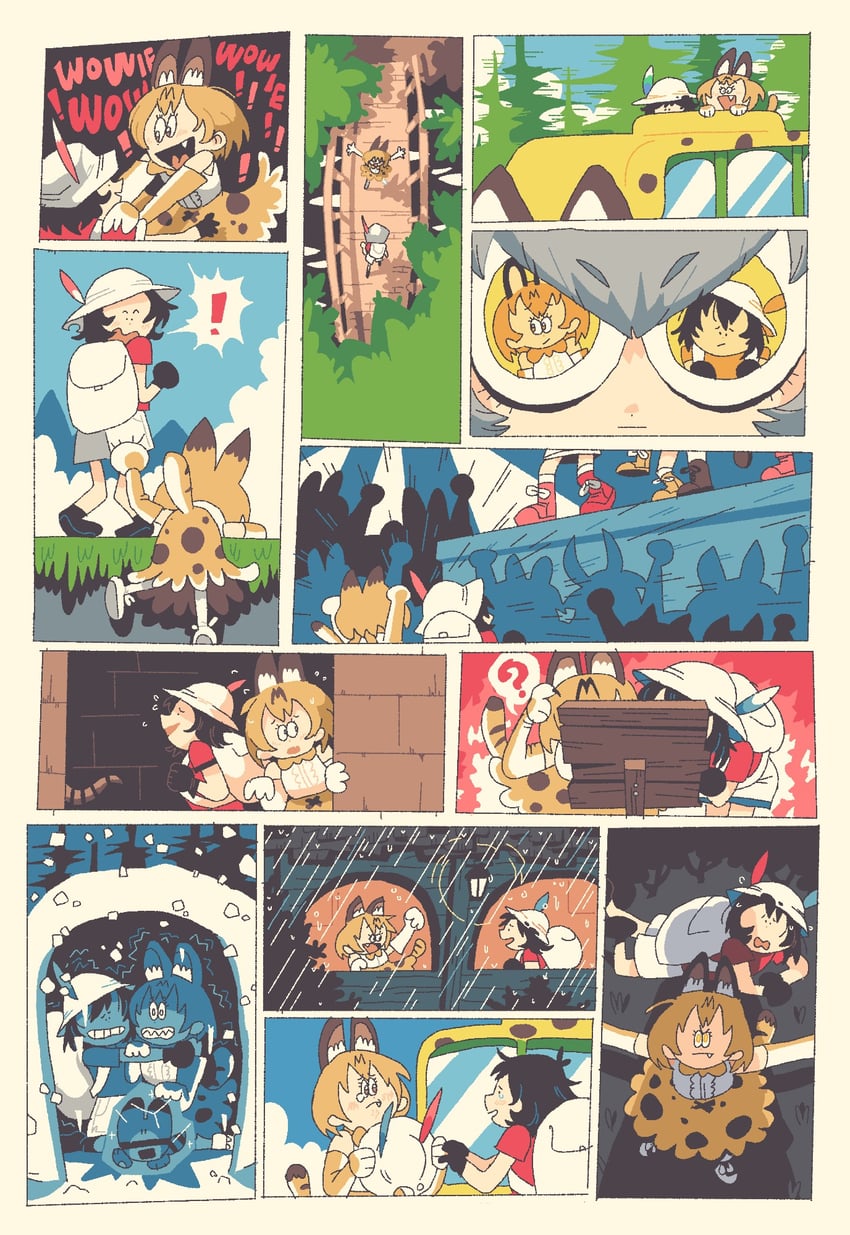 serval, kaban, shoebill, and lucky beast (kemono friends) drawn by farfinfarfin