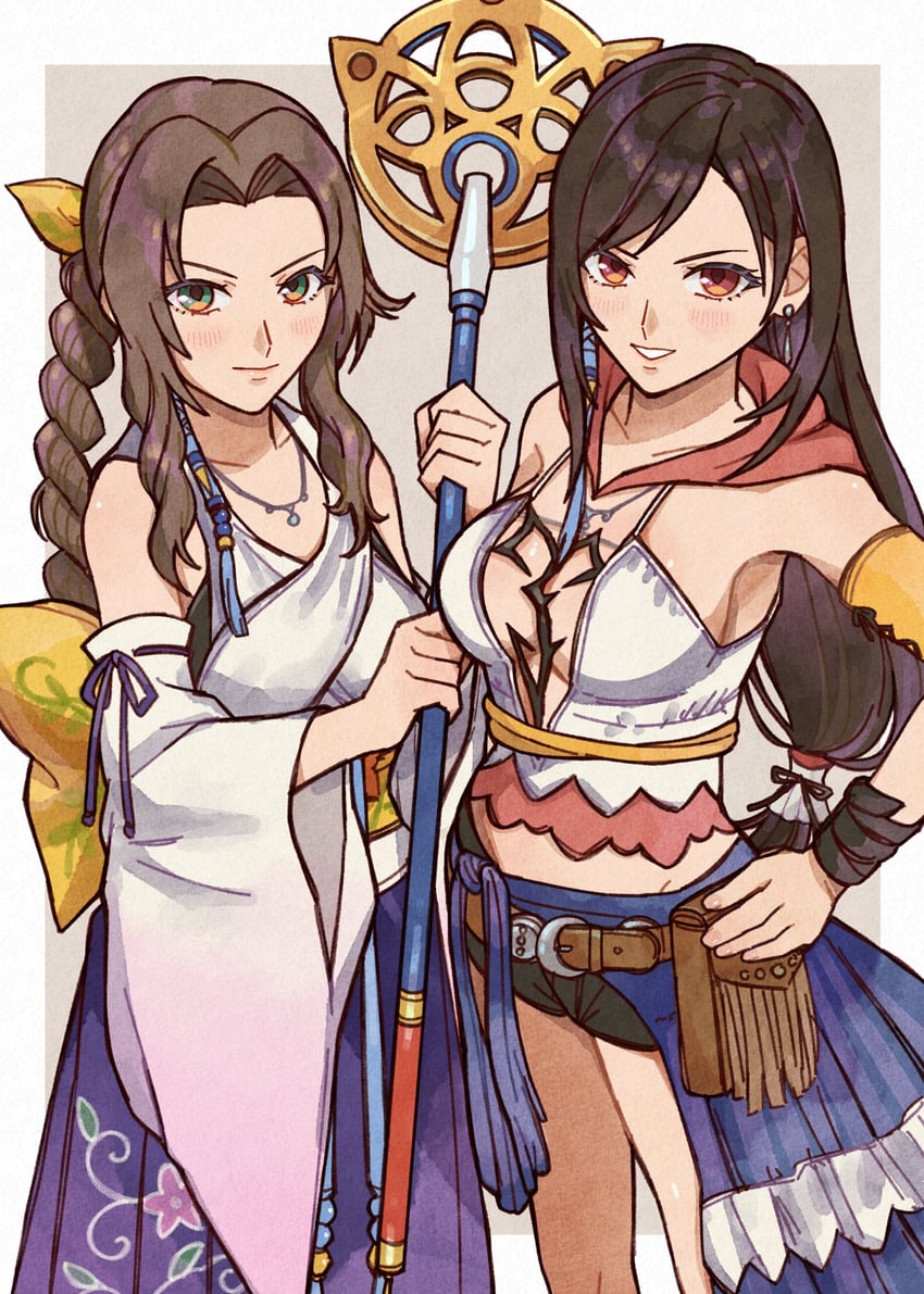 tifa lockhart, aerith gainsborough, yuna, and gunner (final fantasy and 3 more) drawn by rena_s1226