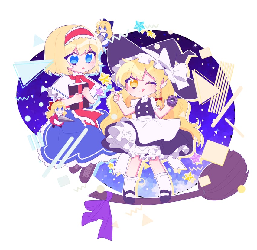 kirisame marisa, alice margatroid, and shanghai doll (touhou) drawn by toichou_butterfly