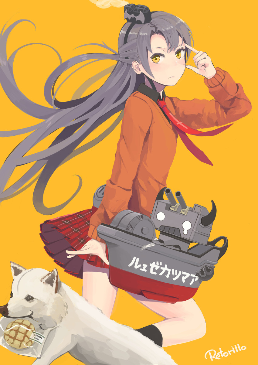 amatsukaze, rensouhou-kun, satanichia kurumizawa mcdowell, and dog (kantai collection and 1 more) drawn by retorillo