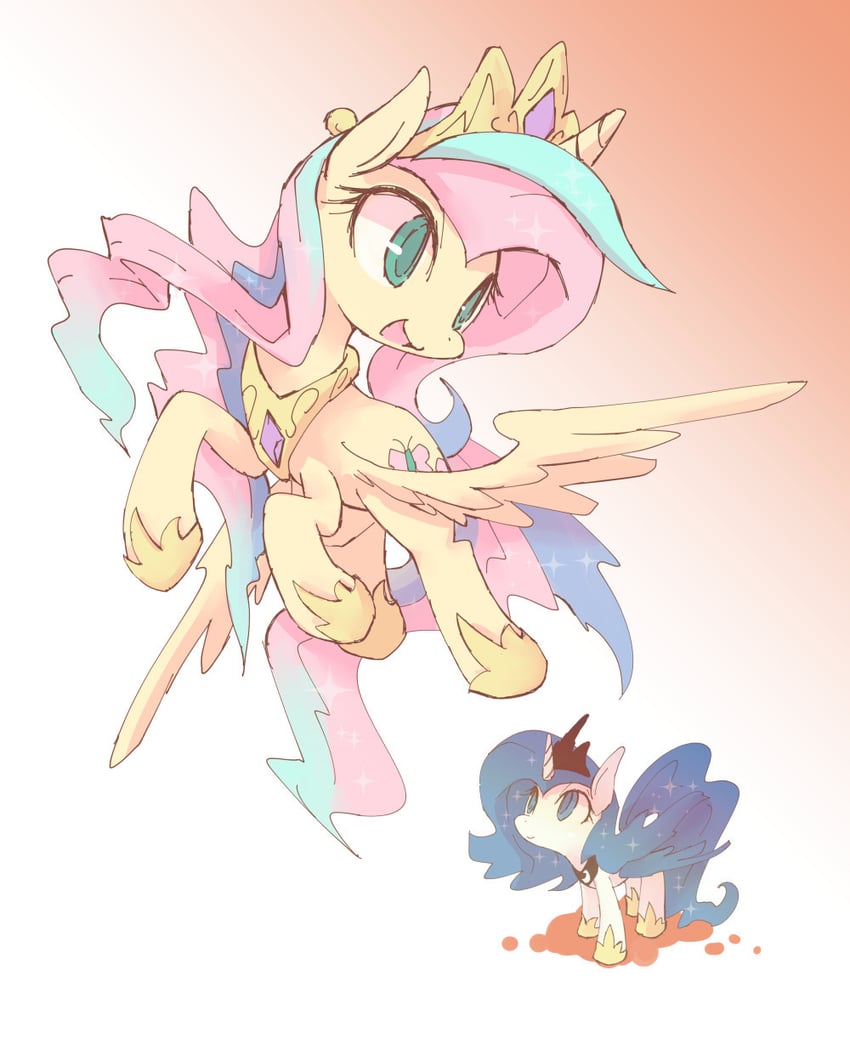 fluttershy, rarity, princess luna, and princess celestia (my little pony and 1 more) drawn by kolshica