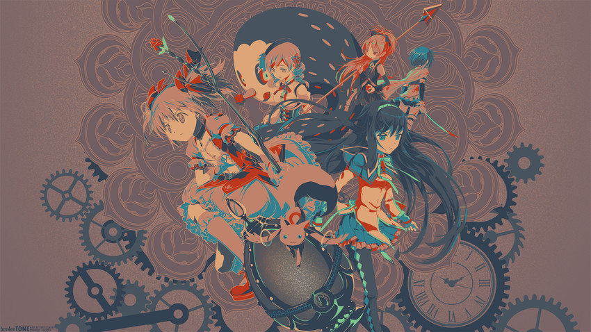 akemi homura, kaname madoka, miki sayaka, sakura kyoko, tomoe mami, and 2 more (mahou shoujo madoka magica) drawn by chris_lejman