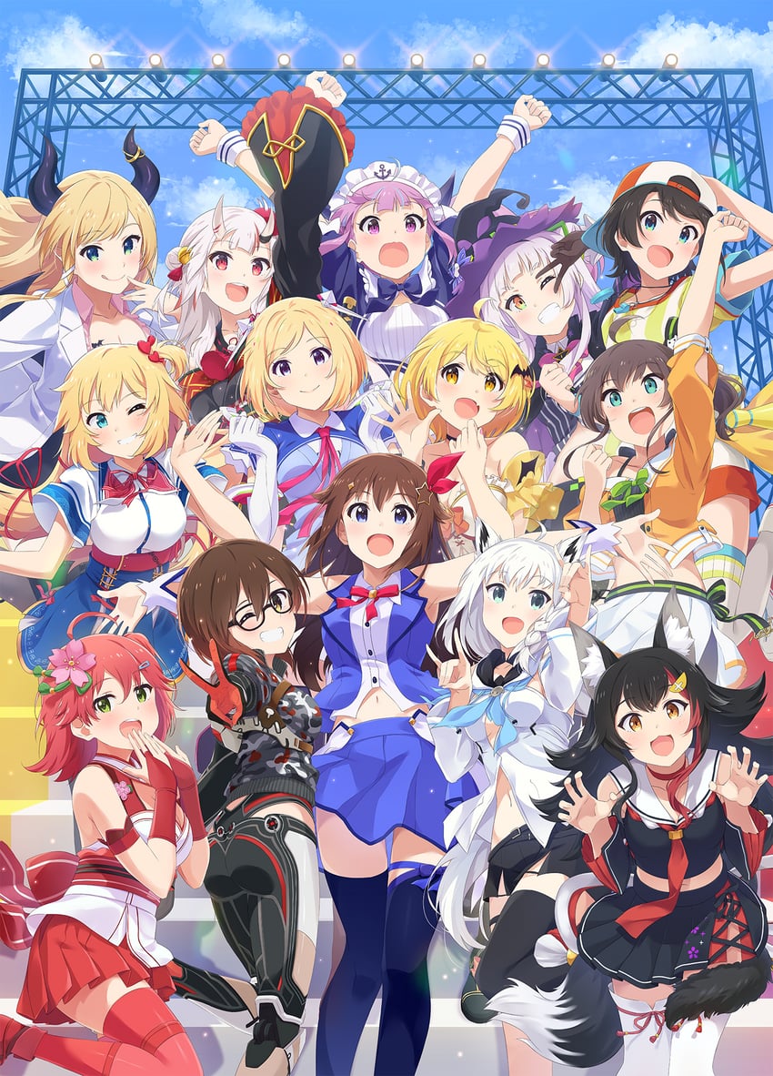 shirakami fubuki, minato aqua, sakura miko, ookami mio, oozora subaru, and 9 more (hololive) drawn by narumi_nanami