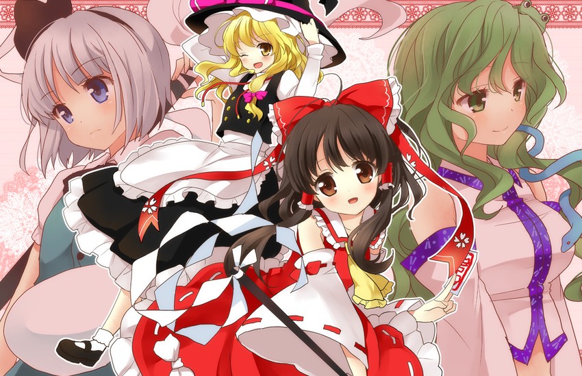 hakurei reimu, kirisame marisa, kochiya sanae, and konpaku youmu (touhou) drawn by kurot