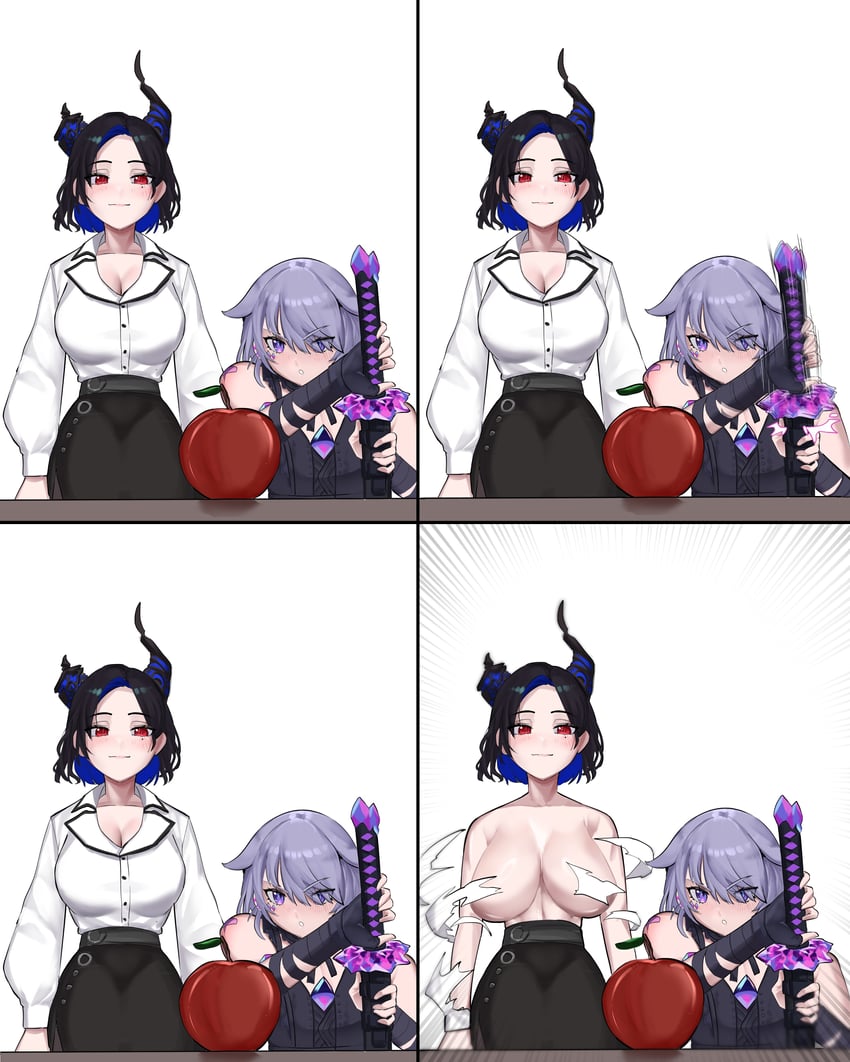 nerissa ravencroft and koseki bijou (hololive and 1 more) drawn by daaku_(koizumi_arata)