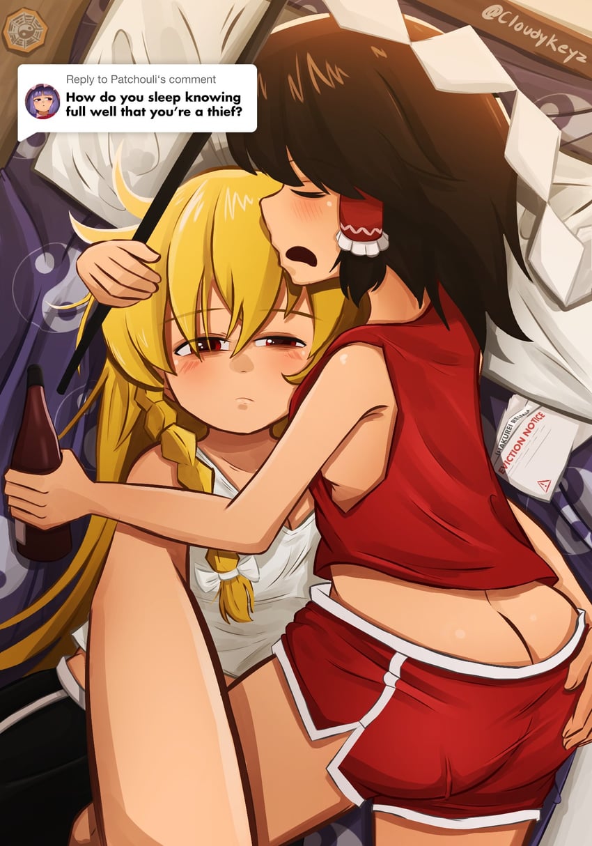 hakurei reimu, kirisame marisa, and patchouli knowledge (touhou) drawn by cloudykeyz