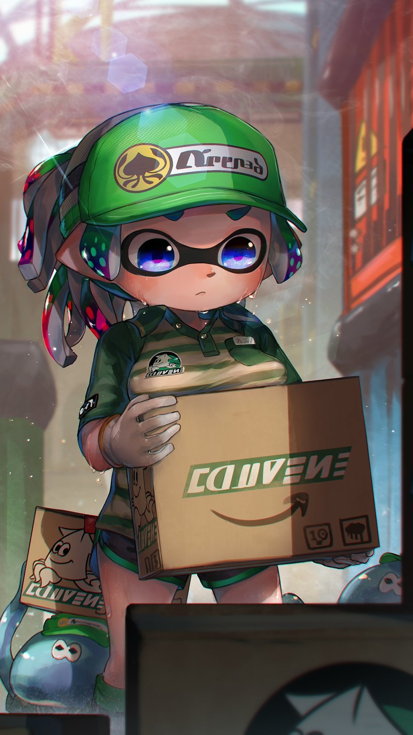 inkling player character, inkling girl, and jellyfish (splatoon and 1 more) drawn by kashu_(hizake)