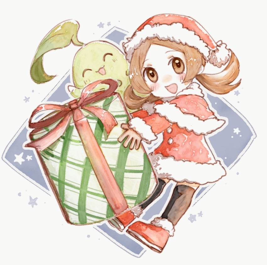 lyra and chikorita (pokemon and 1 more) drawn by asuka_rkgk