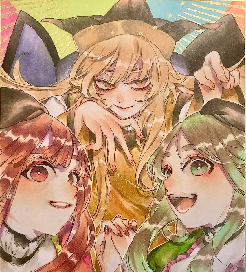 matara okina, nishida satono, and teireida mai (touhou) drawn by yamazaki_tsukune