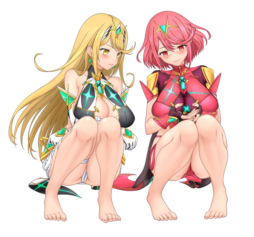 pyra and mythra (xenoblade chronicles and 1 more) drawn by feichu_keju