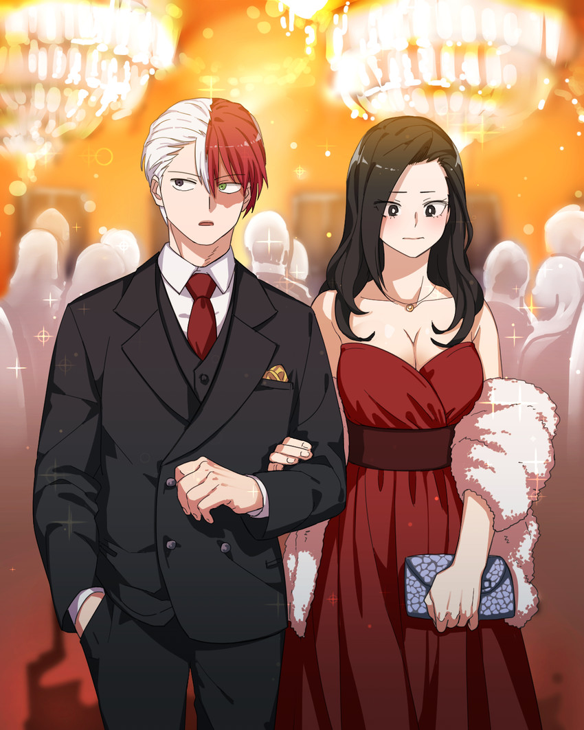 todoroki shoto and yaoyorozu momo (boku no hero academia) drawn by saran