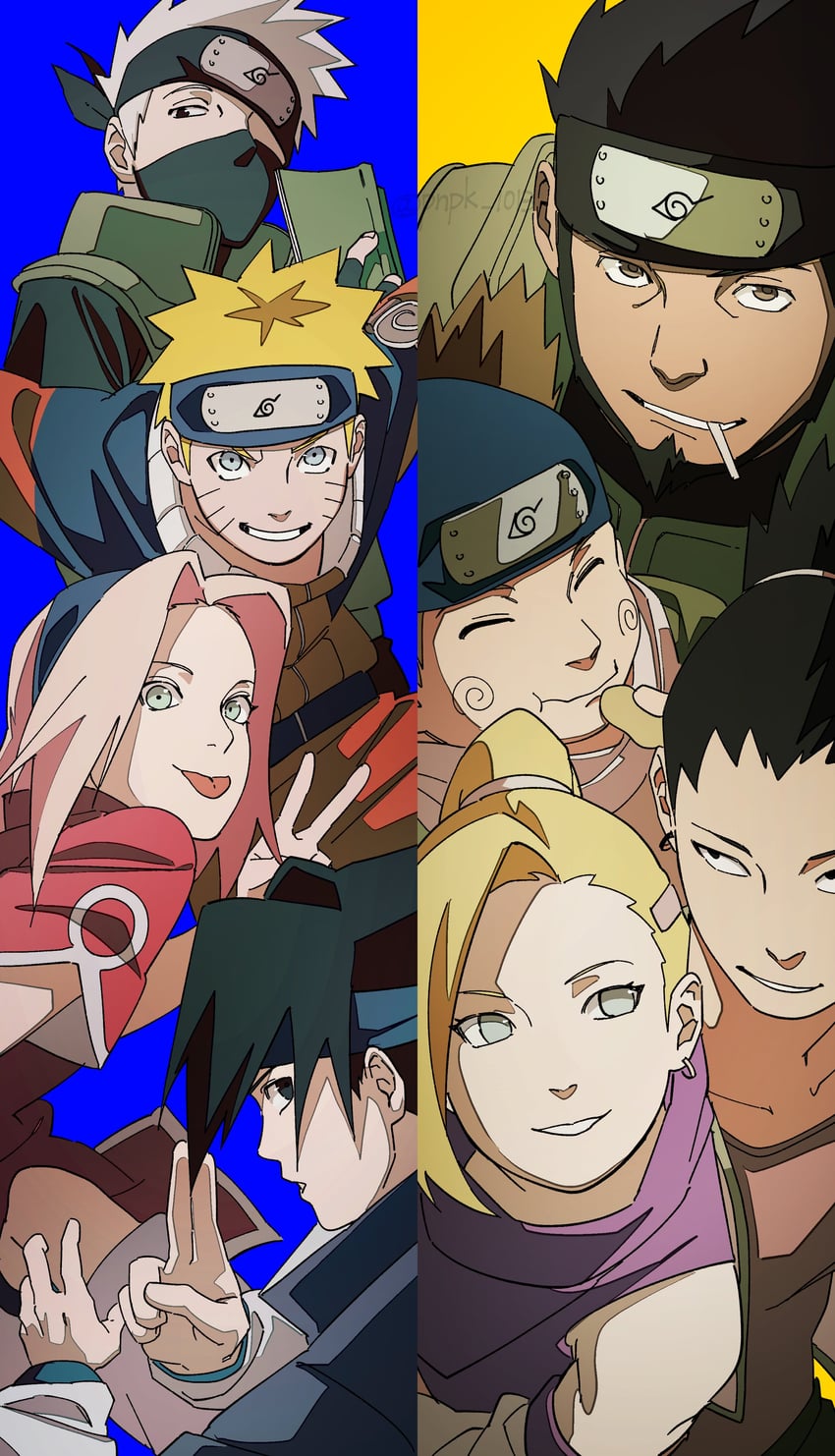 haruno sakura, uzumaki naruto, uchiha sasuke, yamanaka ino, hatake kakashi, and 3 more (naruto) drawn by pnpk_1013