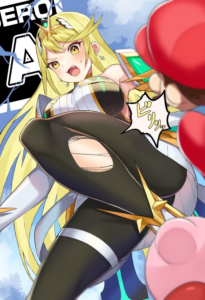 kirby, mario, and mythra (mario and 4 more) drawn by katwo