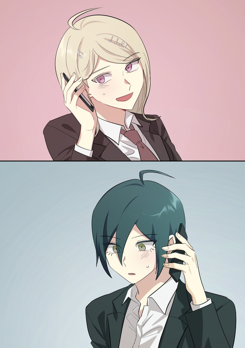saihara shuichi and akamatsu kaede (danganronpa and 1 more) drawn by dangyu_(danganpa)