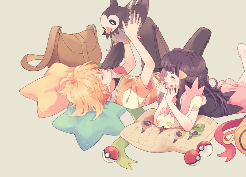dawn, pachirisu, barry, and burmy (pokemon and 1 more) drawn by komasawa_(fmn-ppp)