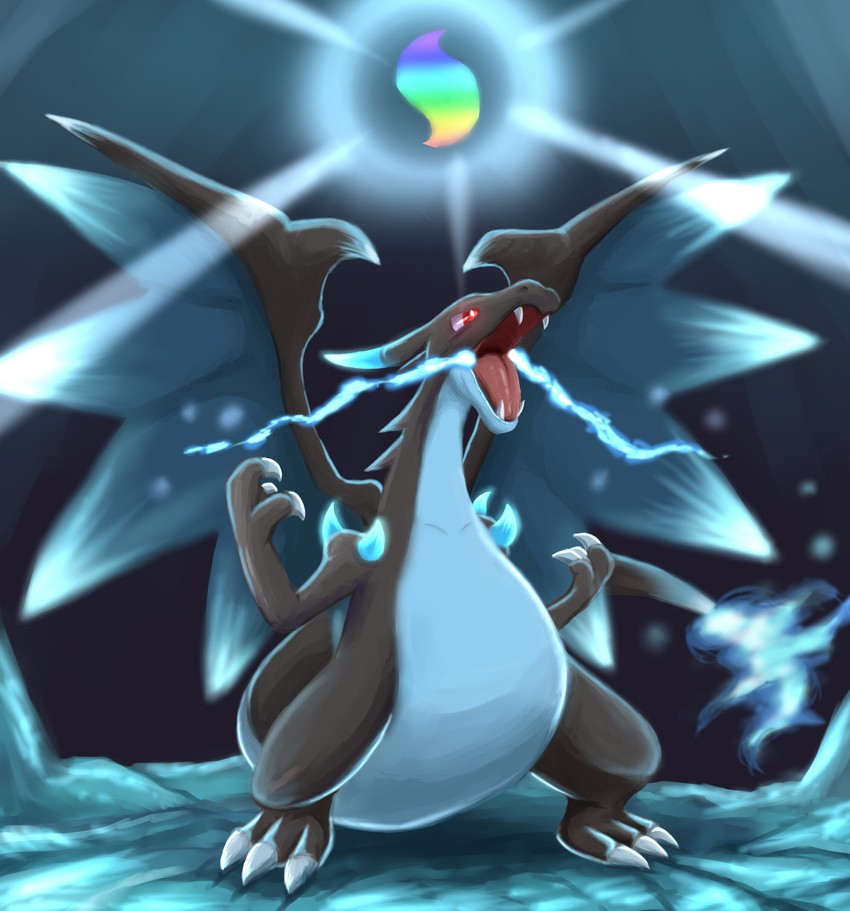 charizard and mega charizard x (pokemon and 1 more) drawn by tesshii_(riza4828)