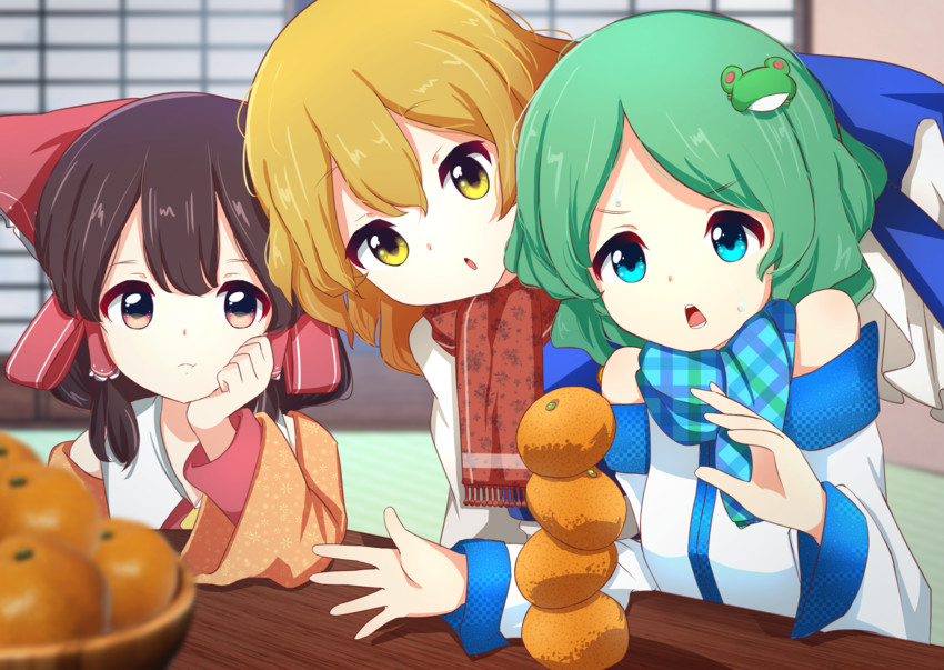 hakurei reimu, kirisame marisa, and kochiya sanae (touhou) drawn by neruzou
