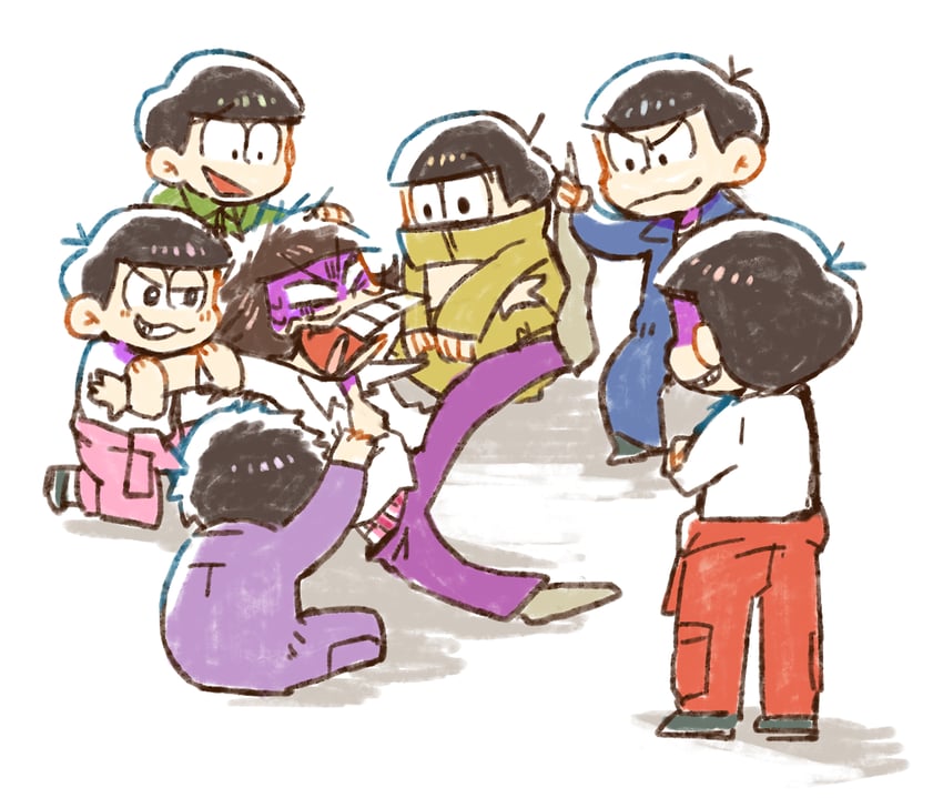 matsuno osomatsu, matsuno karamatsu, matsuno ichimatsu, matsuno jyushimatsu, matsuno choromatsu, and 2 more (osomatsu and 1 more) drawn by kuri_(shibimame)