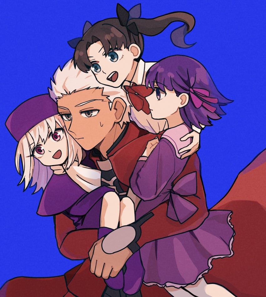 tohsaka rin, illyasviel von einzbern, matou sakura, and archer (fate and 2 more) drawn by ohmoto_9