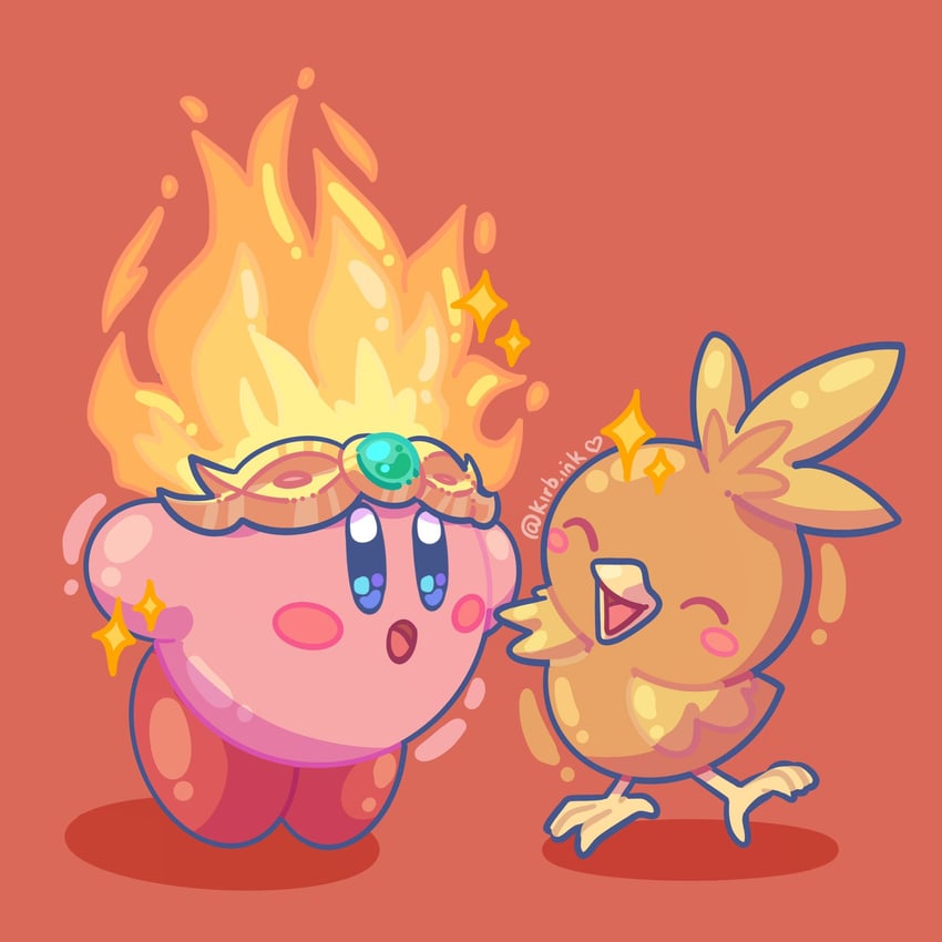 kirby, torchic, and fire kirby (pokemon and 1 more) drawn by aimaay