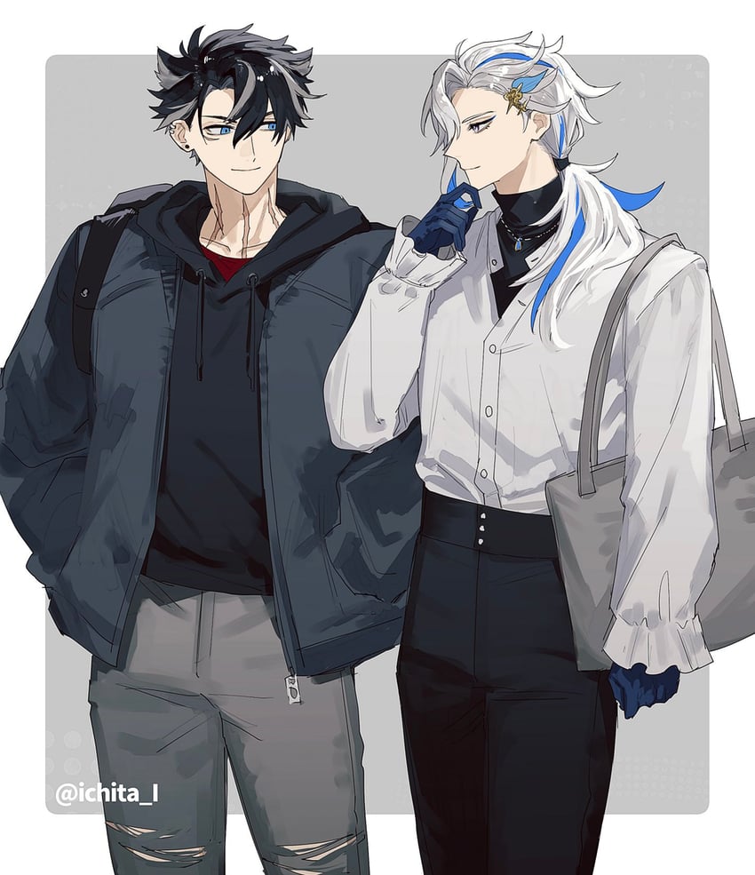 neuvillette and wriothesley (genshin impact) drawn by ichita_(ichita_i)