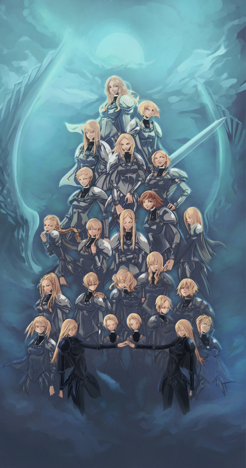 clare, teresa, miria, galatea, helen, and 16 more (claymore) drawn by nephy