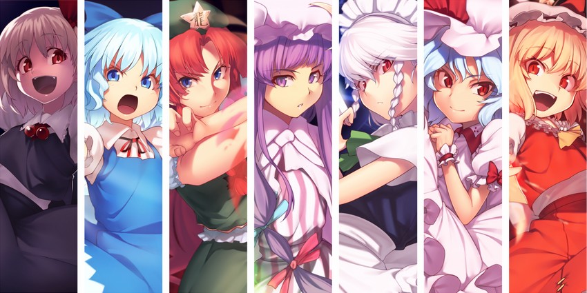 remilia scarlet, flandre scarlet, izayoi sakuya, cirno, patchouli knowledge, and 2 more (touhou and 1 more) drawn by kaiza_(rider000)