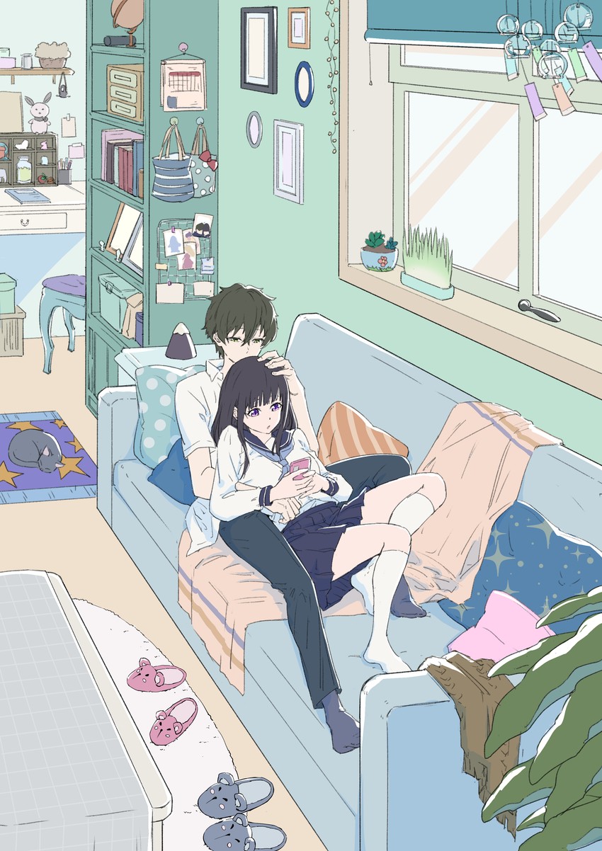chitanda eru and oreki houtarou (hyouka) drawn by summer_left