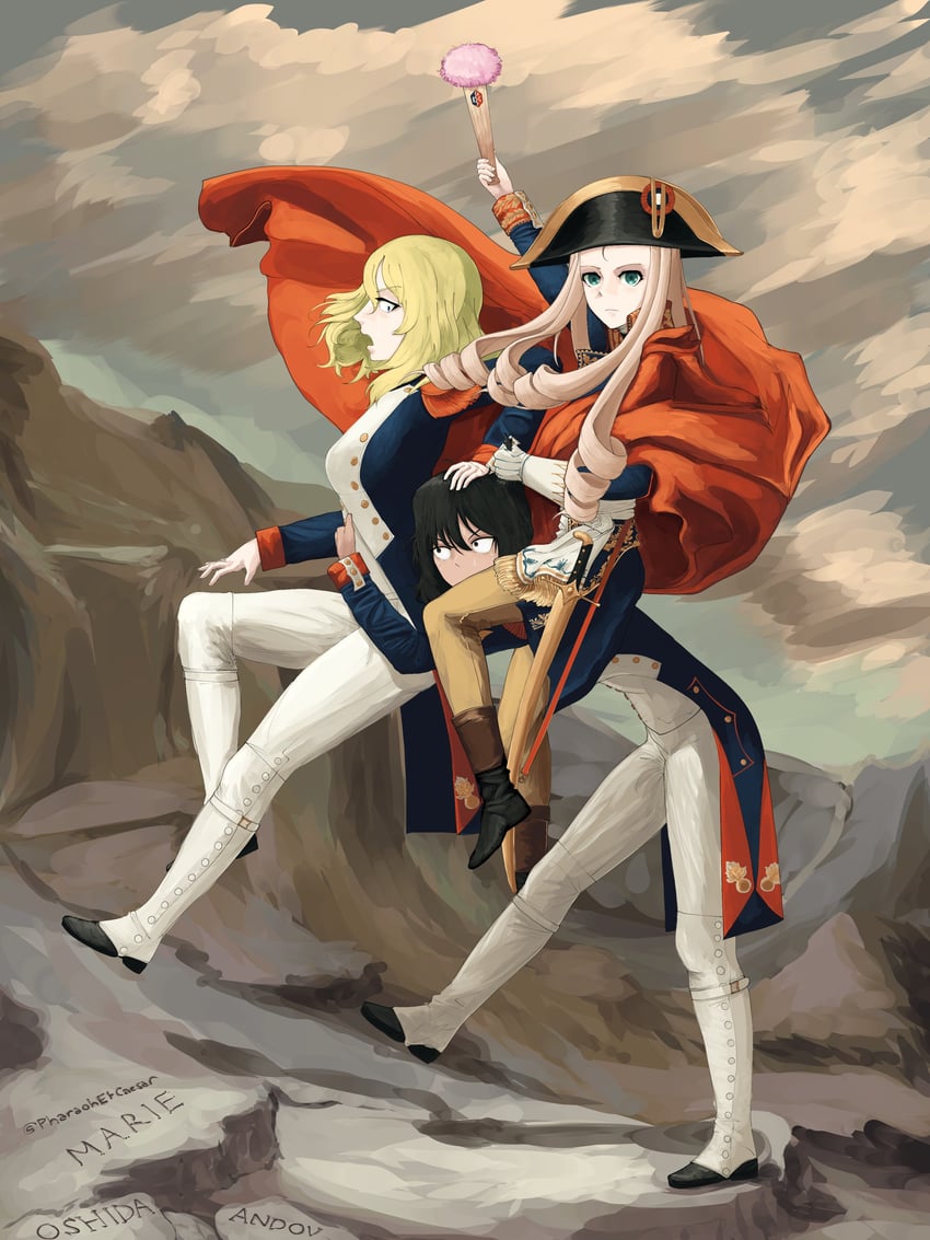 andou, oshida, and marie (girls und panzer and 1 more) drawn by pharaohetcaesar