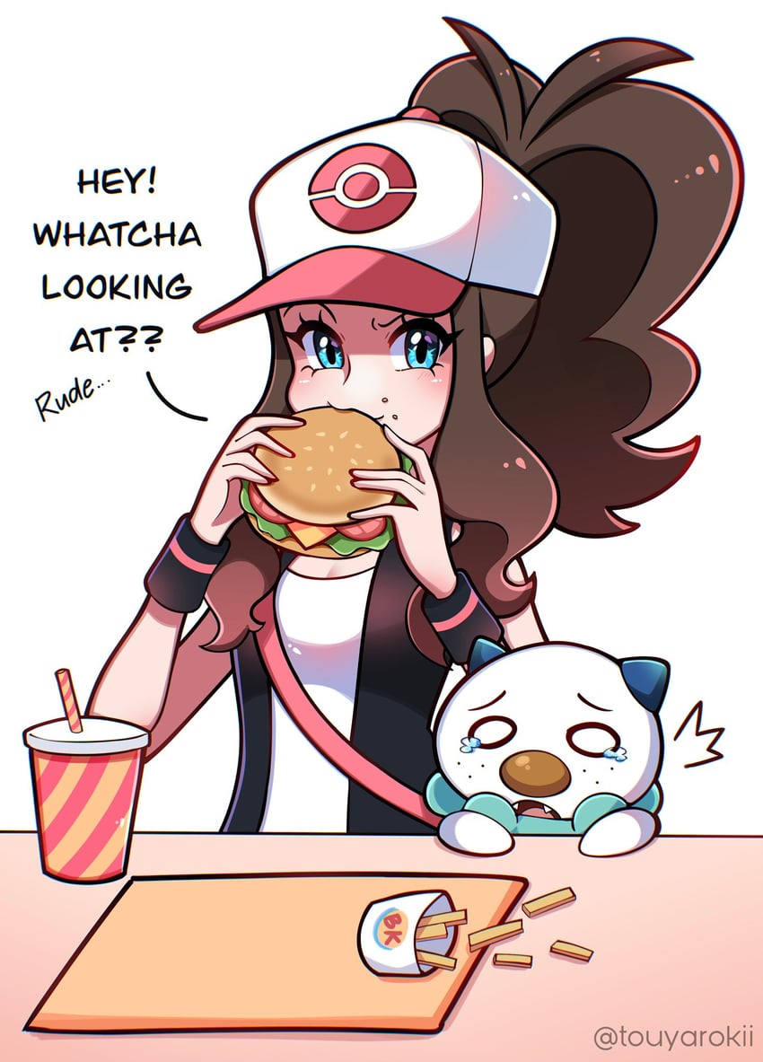 hilda and oshawott (pokemon and 1 more) drawn by touyarokii
