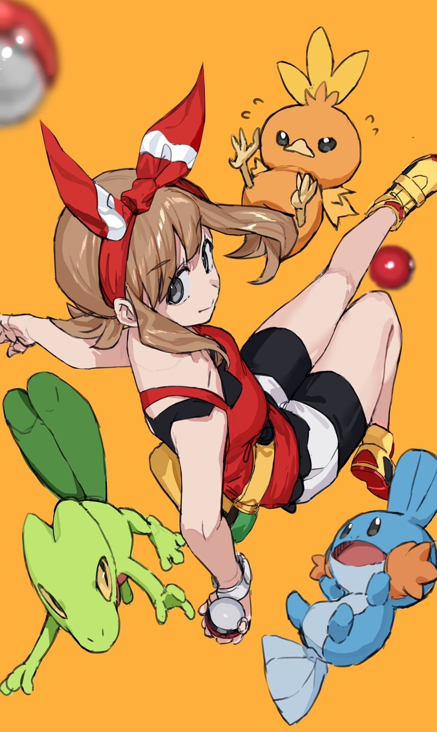 may, torchic, mudkip, and treecko (pokemon and 1 more) drawn by ranf