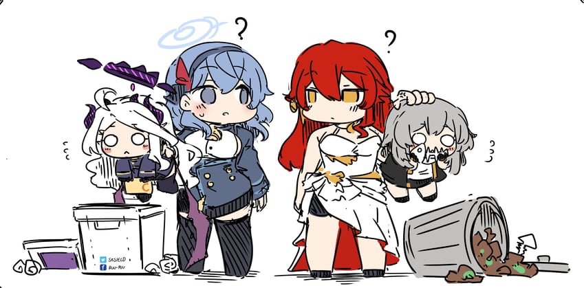 trailblazer, hina, stelle, ako, and himeko (blue archive and 2 more) drawn by sesield