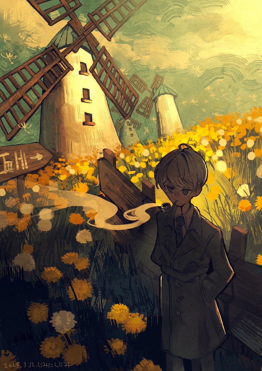 white-haired man (original) drawn by jimini_shijimi
