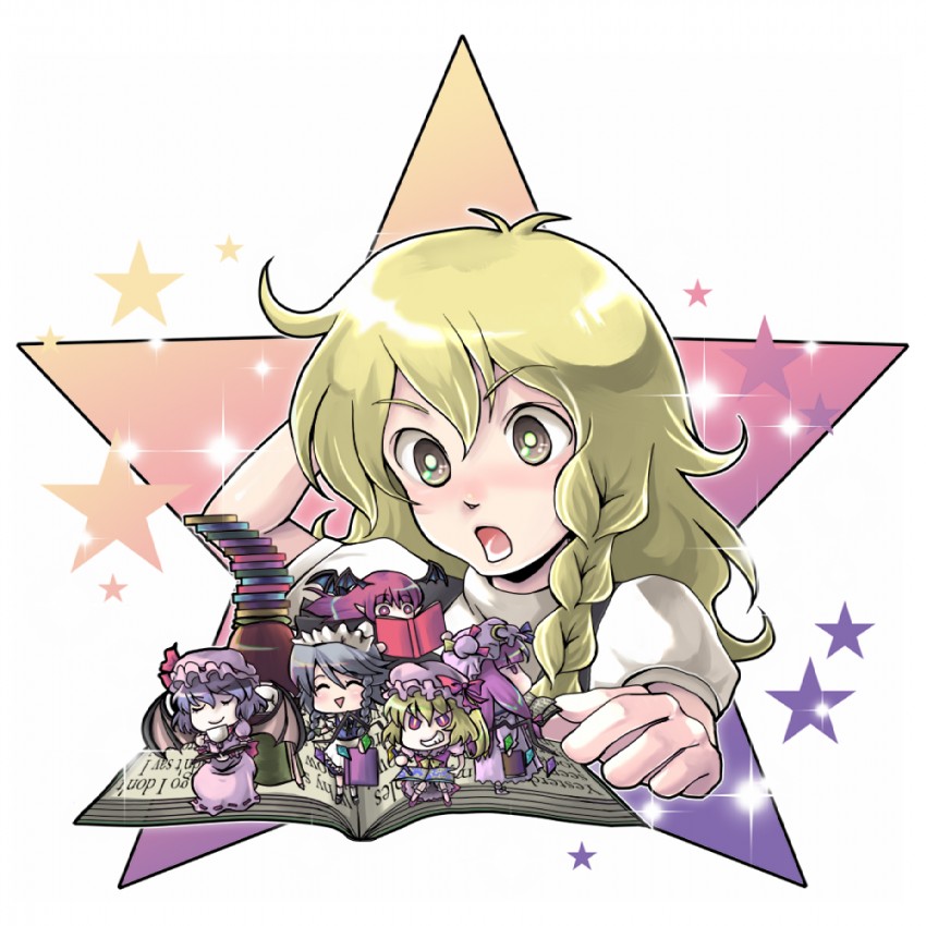 kirisame marisa, remilia scarlet, flandre scarlet, izayoi sakuya, patchouli knowledge, and 2 more (touhou) drawn by waya