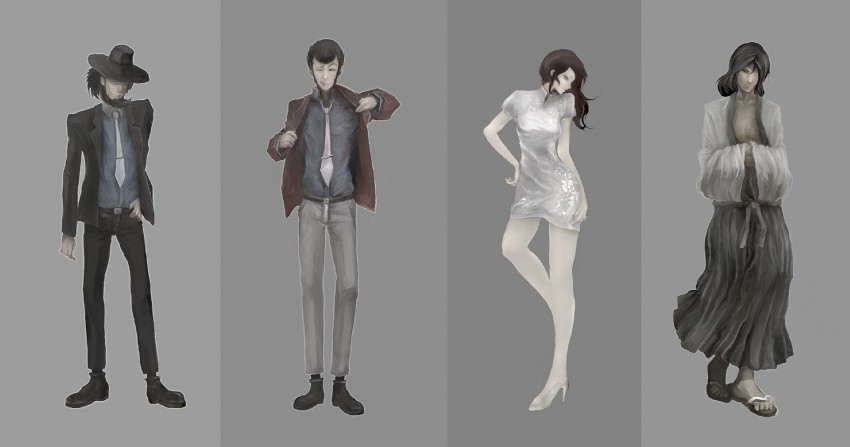 arsene lupin iii, jigen daisuke, mine fujiko, and ishikawa goemon xiii (lupin iii) drawn by taron_(tatataron)