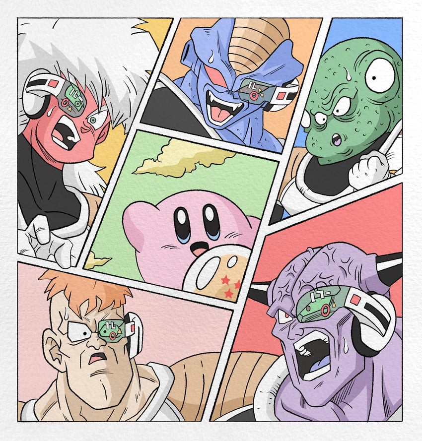 kirby, captain ginyu, jeice, burter, ginyu force, and 2 more (dragon ball and 2 more) drawn by wesatinthecar