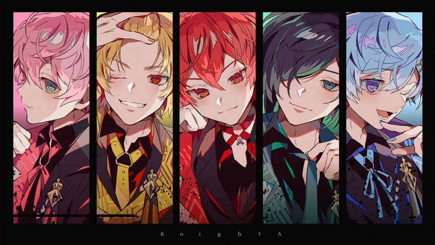vau, teruto, soma, shiyun, and mahito (knight a) drawn by yumenouchi_chiharu
