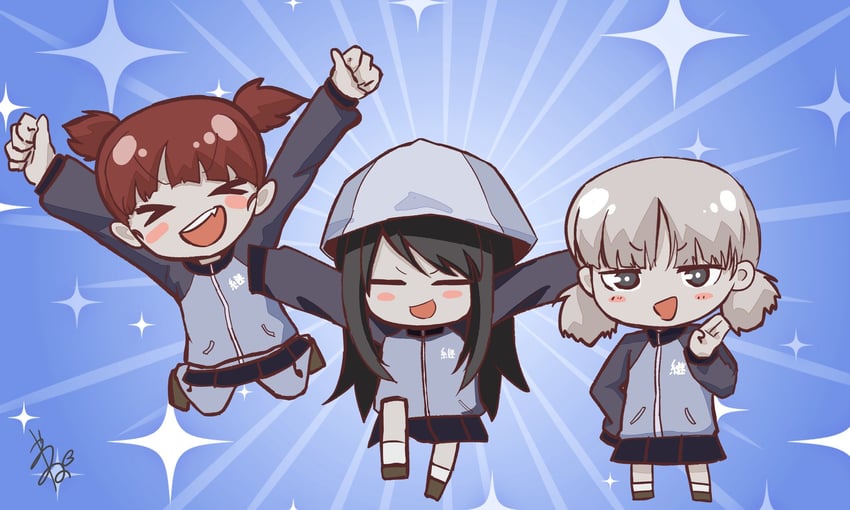 mika, aki, and mikko (girls und panzer) drawn by yayuna_kaitati