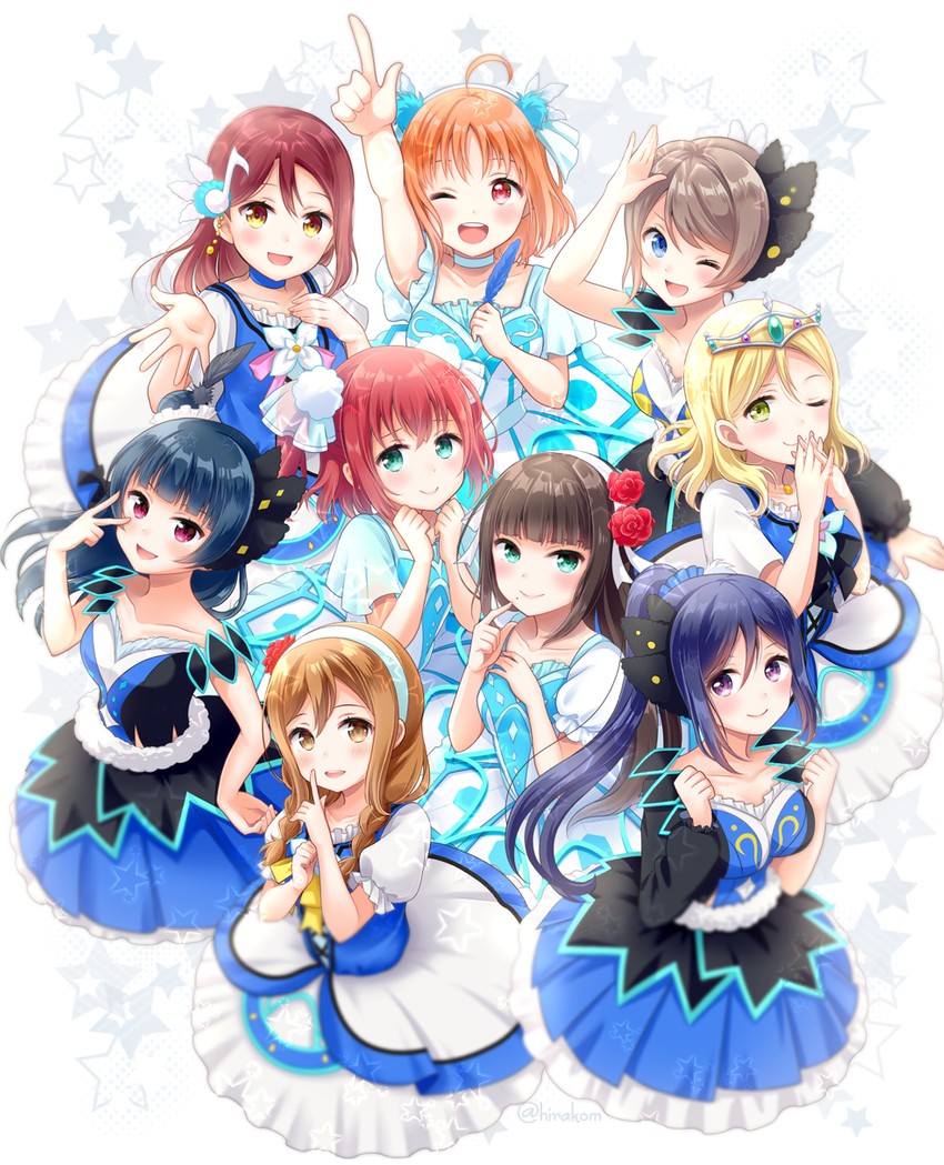 watanabe you, tsushima yoshiko, sakurauchi riko, takami chika, matsuura kanan, and 4 more (love live! and 1 more) drawn by hirako