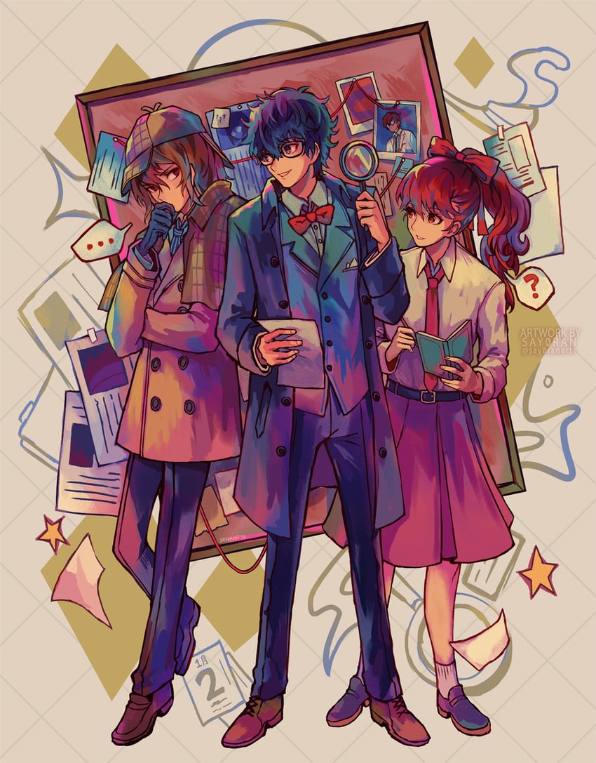 amamiya ren, yoshizawa kasumi, akechi gorou, and maruki takuto (persona and 2 more) drawn by say0ran