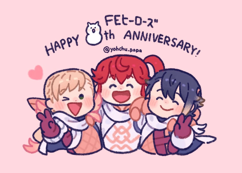 anna, sharena, alfonse, and feh (fire emblem and 1 more) drawn by mushi_rags