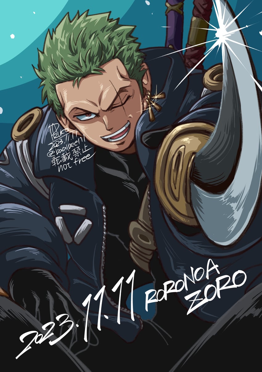 roronoa zoro (one piece) drawn by paruko_(baalbeel11)