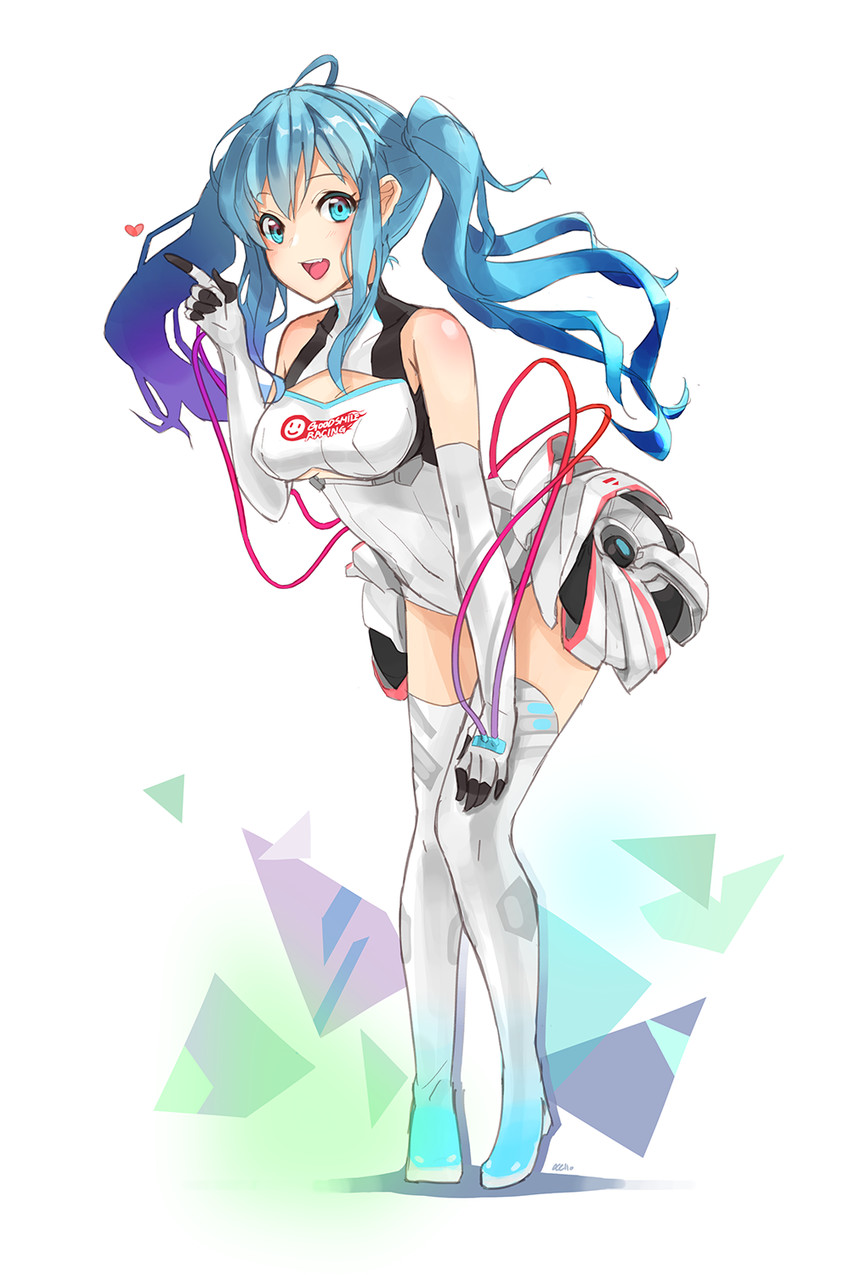 hatsune miku and racing miku (vocaloid and 2 more) drawn by nellen