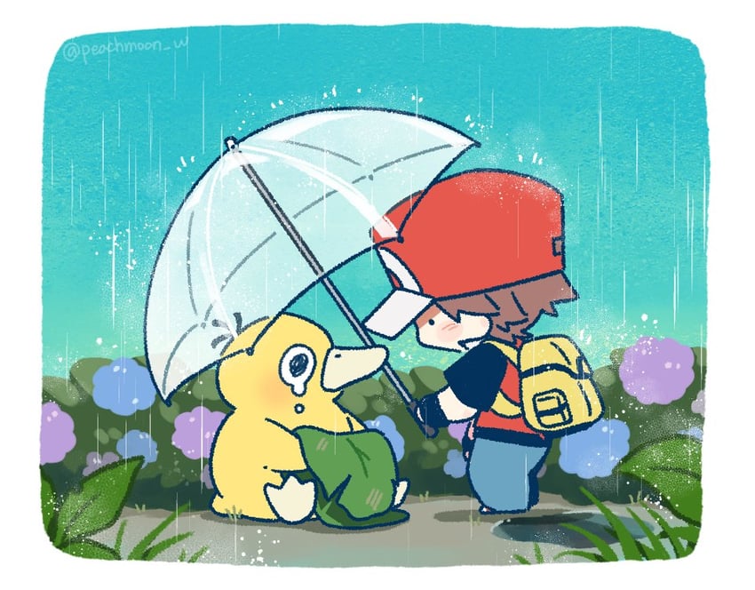 red and psyduck (pokemon and 1 more) drawn by amesuupu