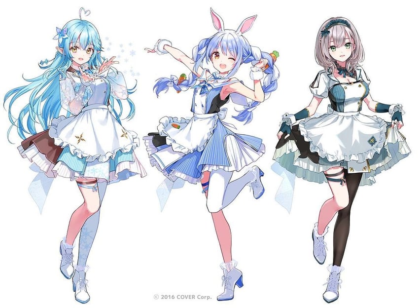 usada pekora, shirogane noel, and yukihana lamy (hololive) drawn by tiv