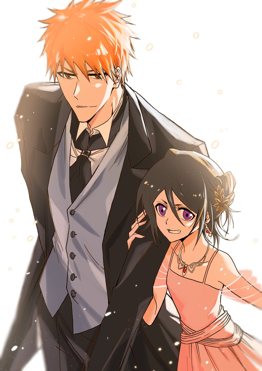 kuchiki rukia and kurosaki ichigo (bleach) drawn by star_(sr67305775)