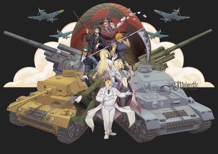rip van winkle, major, captain, doctor, zorin blitz, and 3 more (hellsing) drawn by majorette_(artist)
