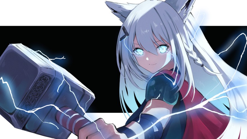 shirakami fubuki and thor (hololive and 1 more) drawn by hz_(helu_2)